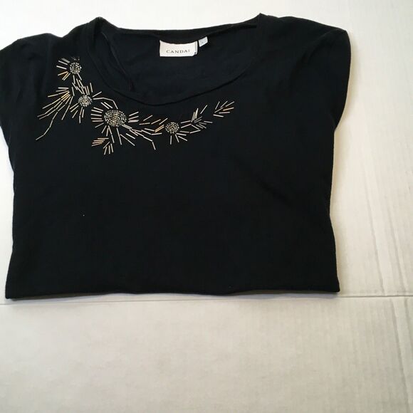 Canda C&A Black Ladies Tee Gold Silver Embellishment Cotton - Picture 5 of 5